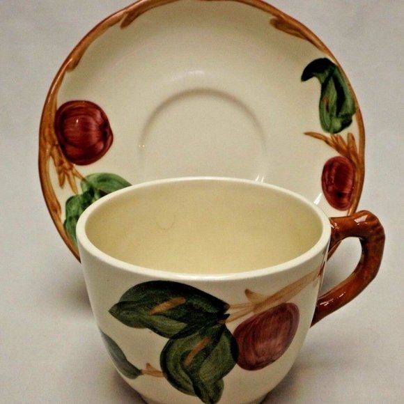 Franciscan Set of 3 Hand Painted Apple Flat Cups & Saucers Made in the USA - Picture 10 of 14